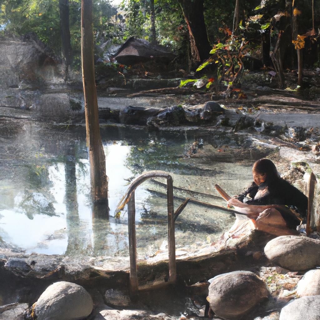 Person enjoying hot springs leisurely