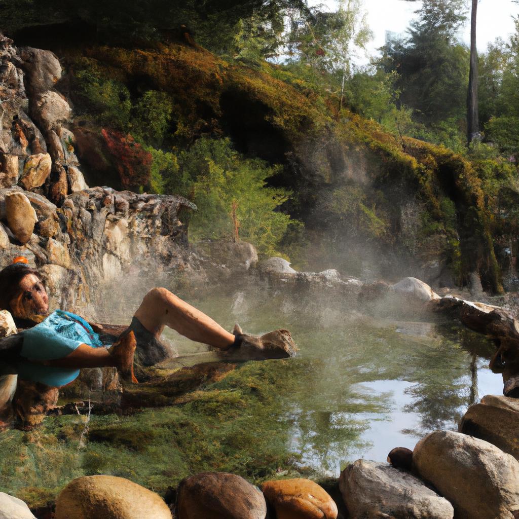 Person enjoying hot springs peacefully