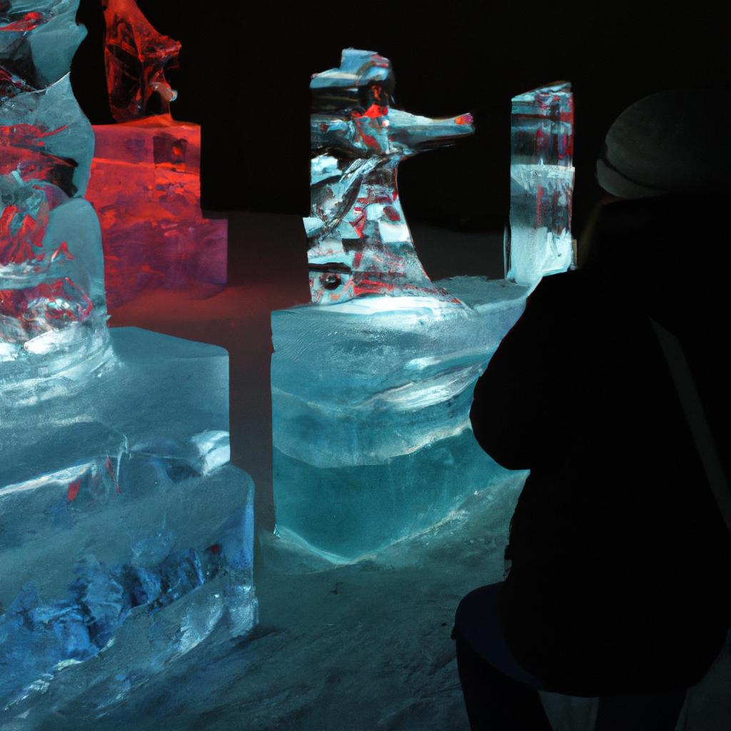 Person admiring ice sculptures
