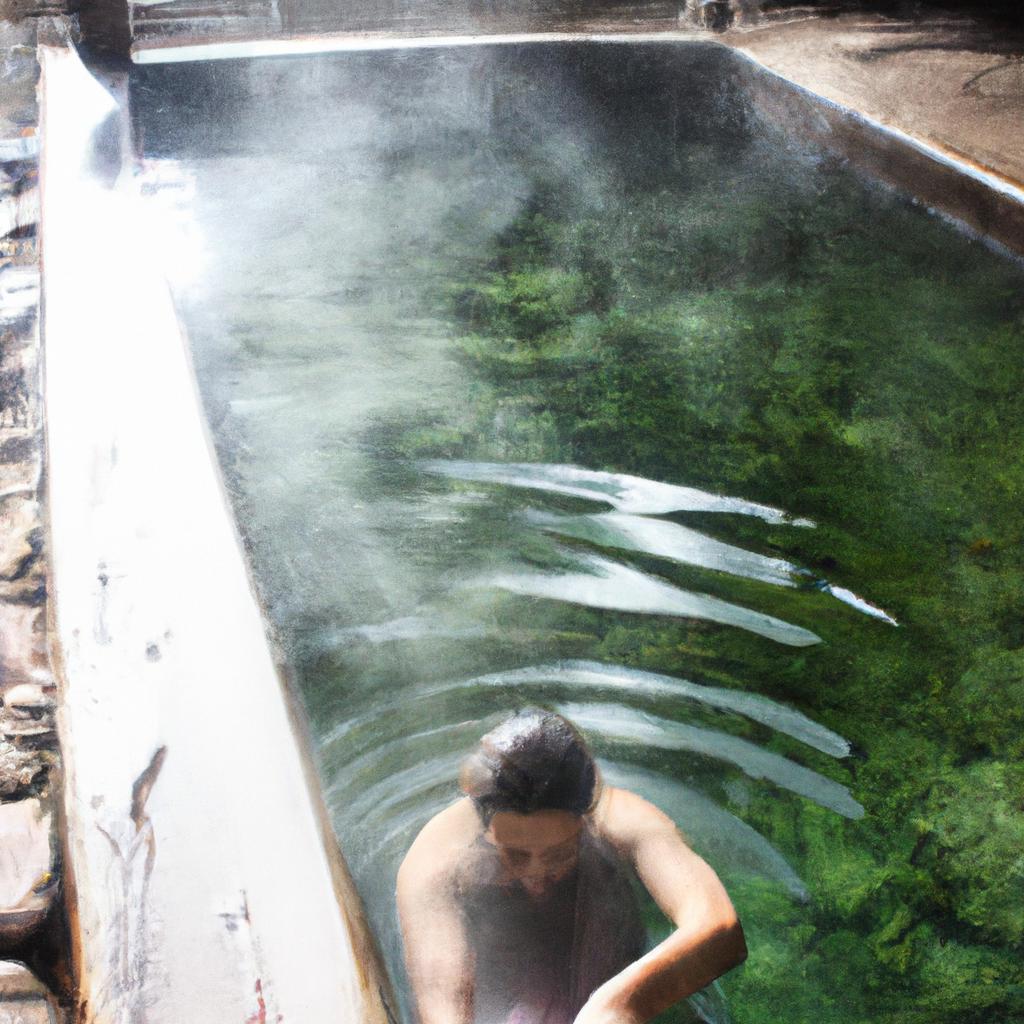 Person enjoying hot spring bath