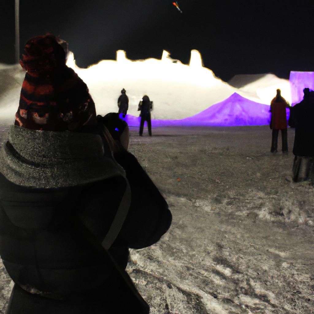 Person exploring snow festival activities
