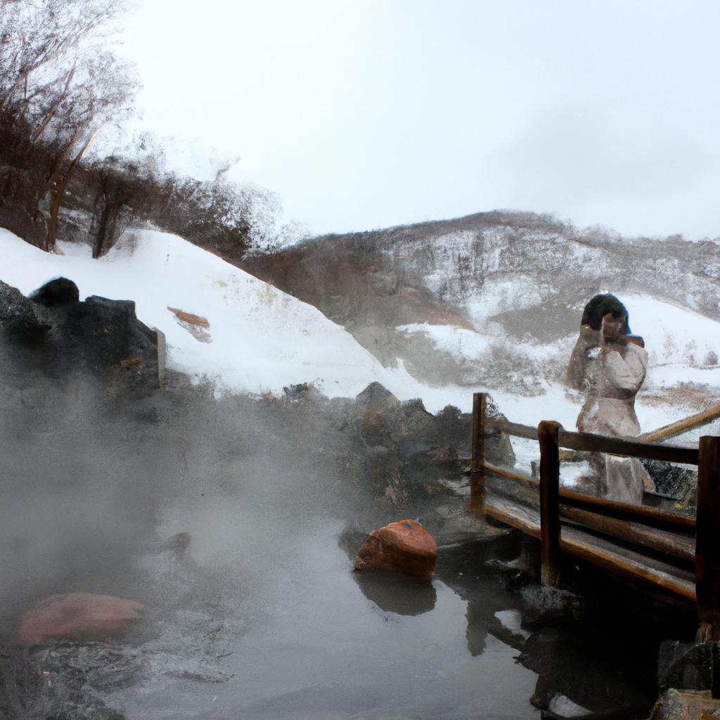 Person enjoying hot springs in Hokkaido
