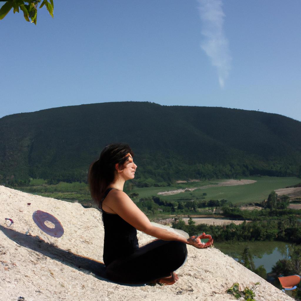 Person meditating in peaceful surroundings